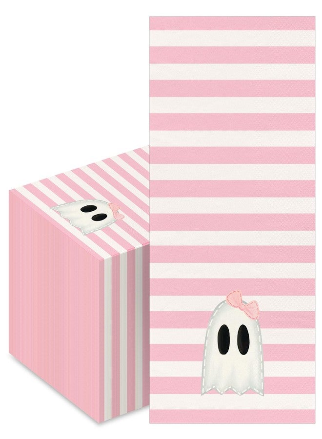 Whaline 100Pcs Halloween Ghost Guest Napkins Pink Stripe Ghost Paper Napkin Disposable Dinner Hand Towel Napkin for Bathroom Party Table Supplies - Image 1